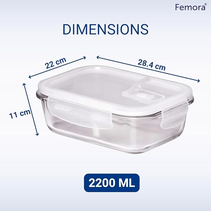 Borosilicate Glass Containers for Kitchen, Storage Box for Kitchen With Air Vent Lid, Set of 1, 2200 ml