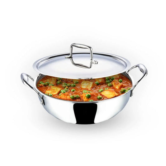 Tri-Ply Stainless Steel Kadhai 1.6L with Lid Induction 20 cm Silver