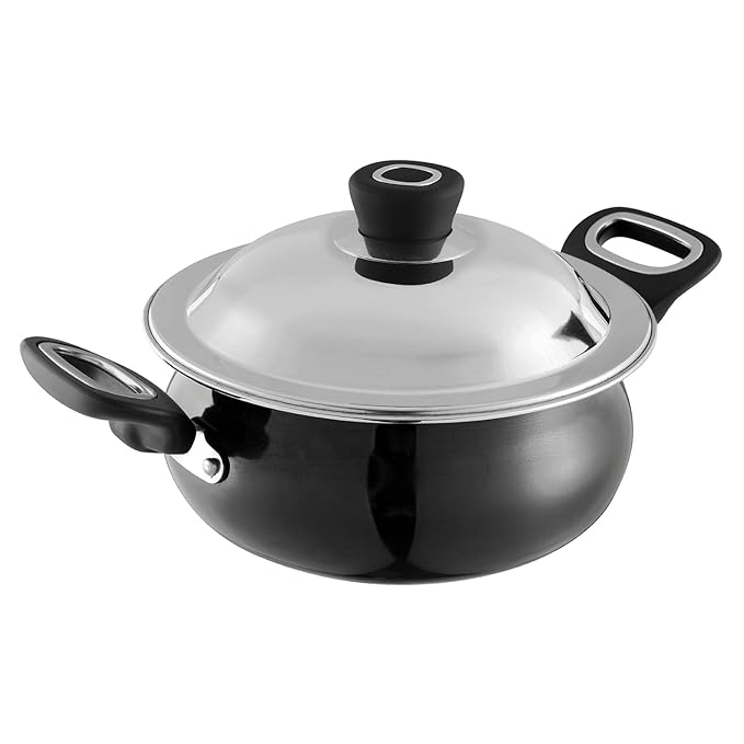 Hard Anodised Non Stick Handi with Lid - 3.8 L Small, 3.25 mm Thick, 5X Long Lasting