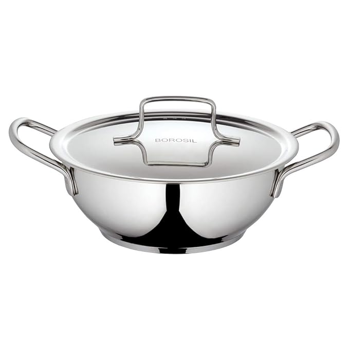 Stainless Steel Kadhai With Lid, Induction Friendly, Impact Bonded Tri-ply Bottom, 1.8 L, 30 cm