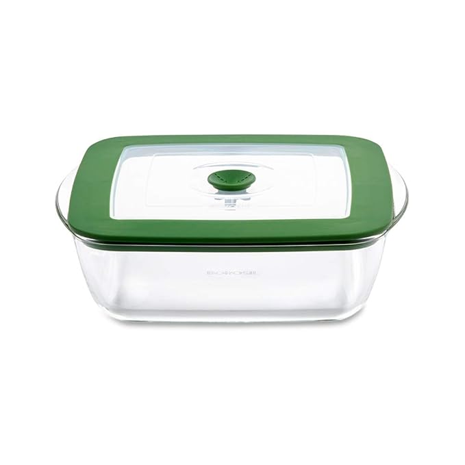 Microwave Safe and Oven Safe Square Glass Baking Dish With Green Lid, 1 Count, Transparent