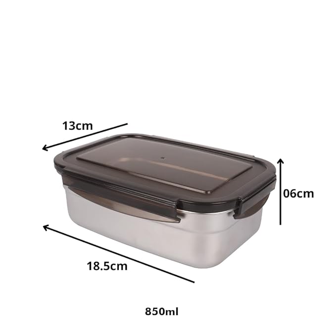 Lunch Box High Steel Rectangle Heavy Duty Airtight Leakproof Unbreakable Storage Container With Lock Lid - Design 3
