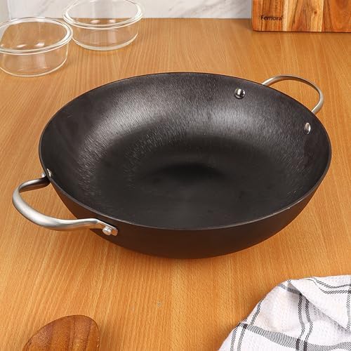 Preseasoned Cast Iron 30 cm Kadhai, Non Toxic and Coating, Pack of 1 Piece, Black