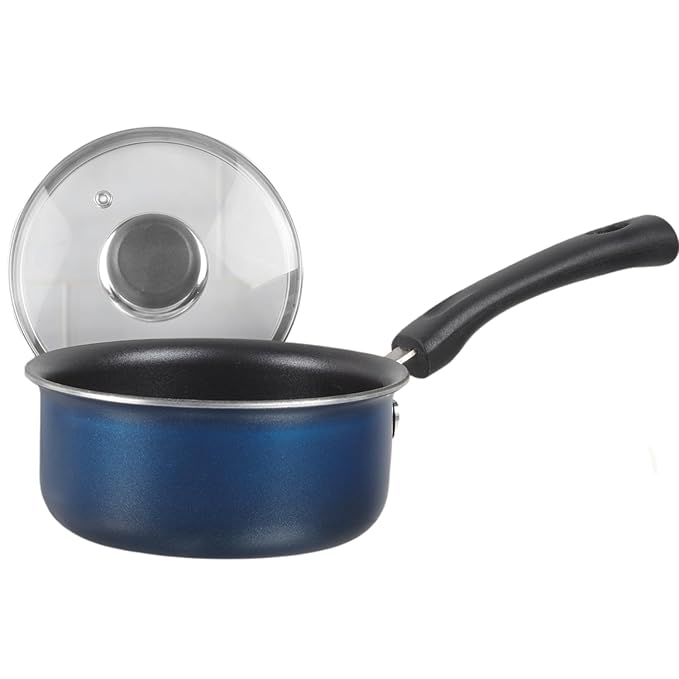 Aluminium Non Stick Saucepan With Glass Lid - 1.4 L, 14 cm, Milk/tea Pan, Sauce Pot With Lid