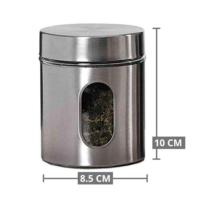 Kitchen Storage Jars Steel Body With See Through Window Jar, 300 ml, Pack of 6