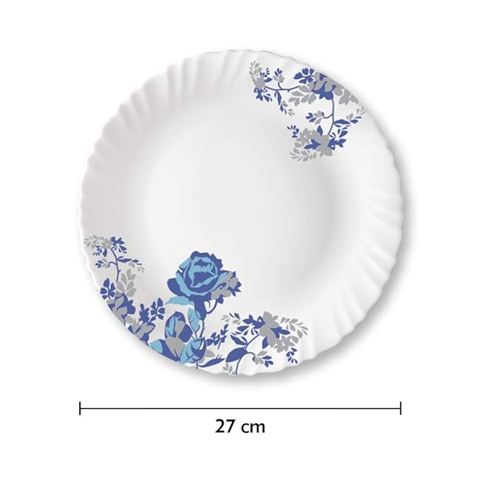 Opalware Blue Cascade Full Plate, White, 11 inch, Set of 6