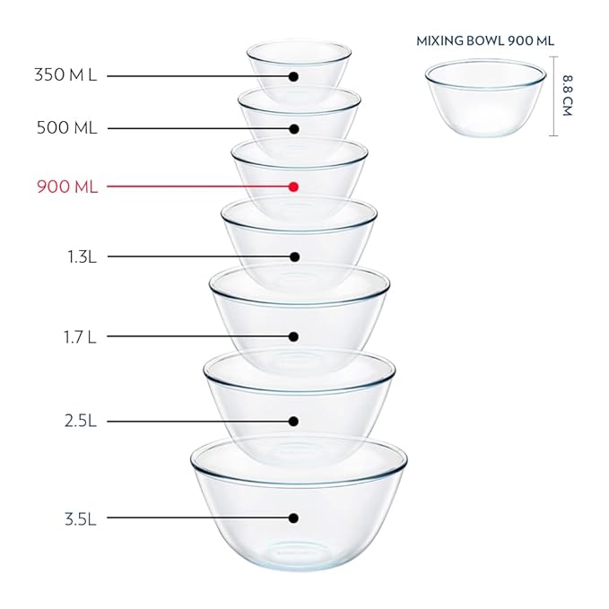 Glass Mixing & Serving Bowl, Oven & Microwave Safe Bowl, 900 ml