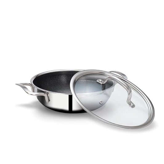 Triply Stainless Steel Kadhai With Lid, Non Stick Kadai, 24 cm, 2.7 L, Silver