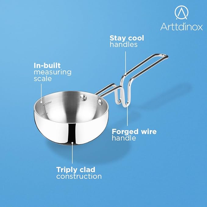 By Jindal Lifestyle Reflecto Triply Stainless Steel Tadka Pan, Tadka Pan Induction Base, 12 cm, Silver