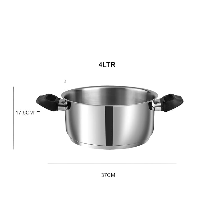 Stainless Steel Deluxe Saucepot With Glass Lid - 4 L, 22 cm, Biryani Pot, Riveted Sturdy Handles