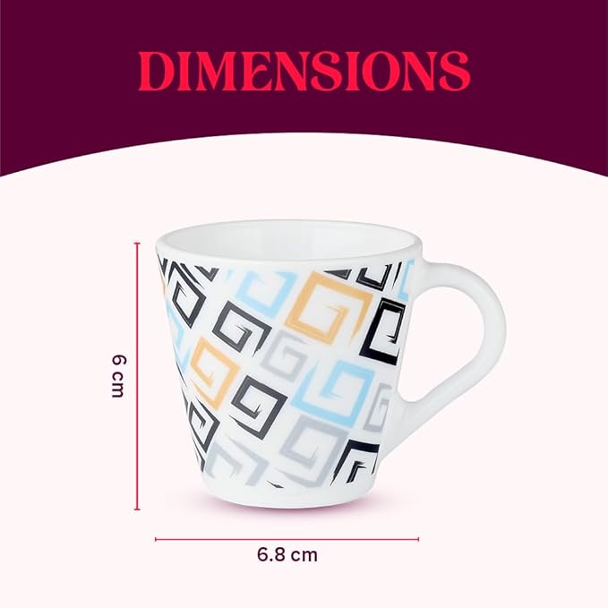 Opalware Mug, Set of 6 Tea/coffee Mugs, 110 ml Each