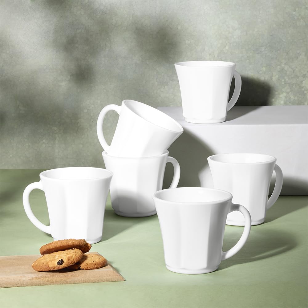 Octa Opalware Mug, Set of 6 Tea/coffee Mugs, 200 ml Each