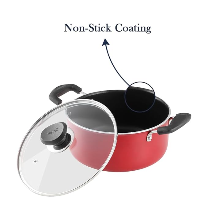 Aluminium Non Stick Saucepot with Glass Lid - 3.1 L, 20 cm, 3 mm Thick