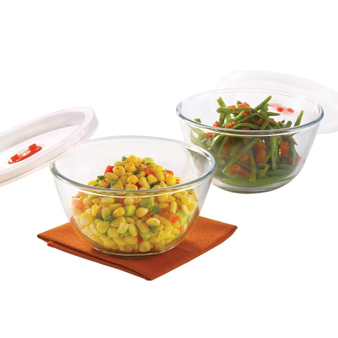 Glass Mixing & Serving Bowls With Lids, Oven & Microwave Safe Bowls, Set of 2 (900 ml Each)