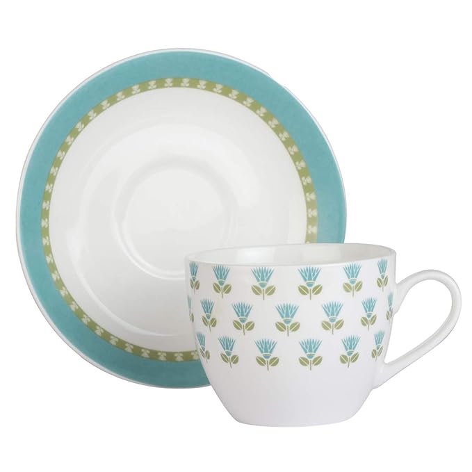 Indian Ceramic Tea Cup and Saucers Set - 1400 g (Pack of 6)