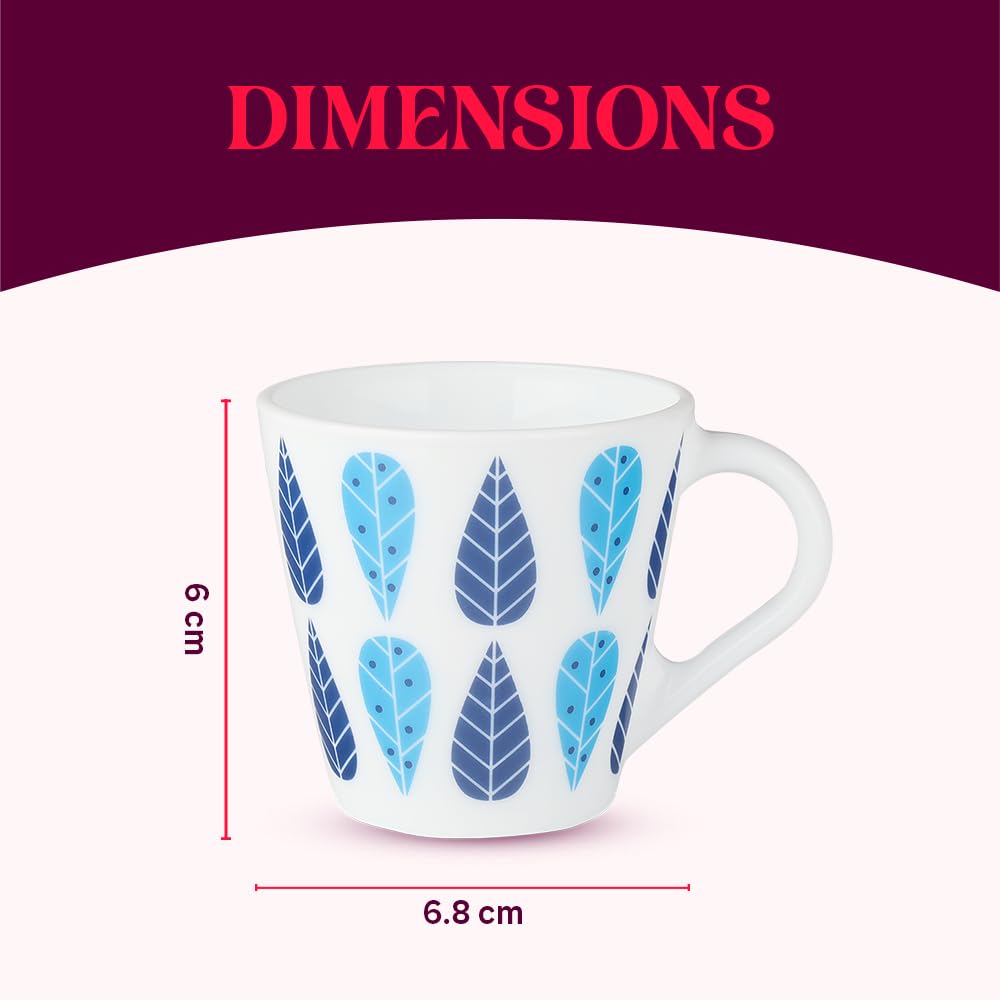 Fable Opalware Mug, Set of 6 Tea/coffee Mugs, 110 ml Each