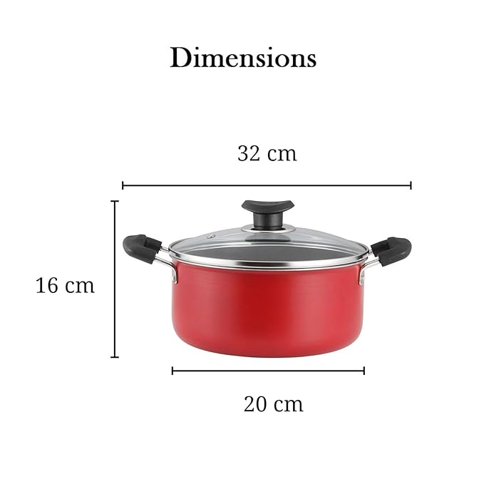 Aluminium Non Stick Saucepot with Glass Lid - 3.1 L, 20 cm, 3 mm Thick