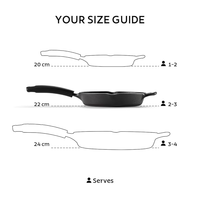 Pre-Season Cast Iron Fry Pan Sturdy Handles 24 cm