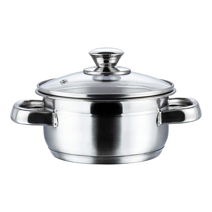Stainless Steel Sauce Pot with Glass Lid - 1.5 L, 16 cm, 2.5 mm Thick Base, Riveted Sturdy Handle