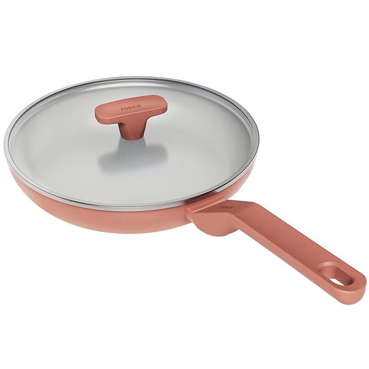 Ceramic Non-stick Egg Pan 20 cm, Glass Lid, Matching Handle,, Terracotta