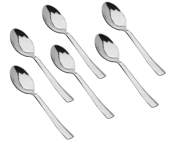 6 Pieces Stainless Steel Spoons Set, Dinner Spoon Length 16 cm, Food Grade Silverware for Home & Kitchen