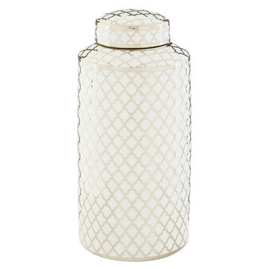White and Silver Large Ceramic Jar