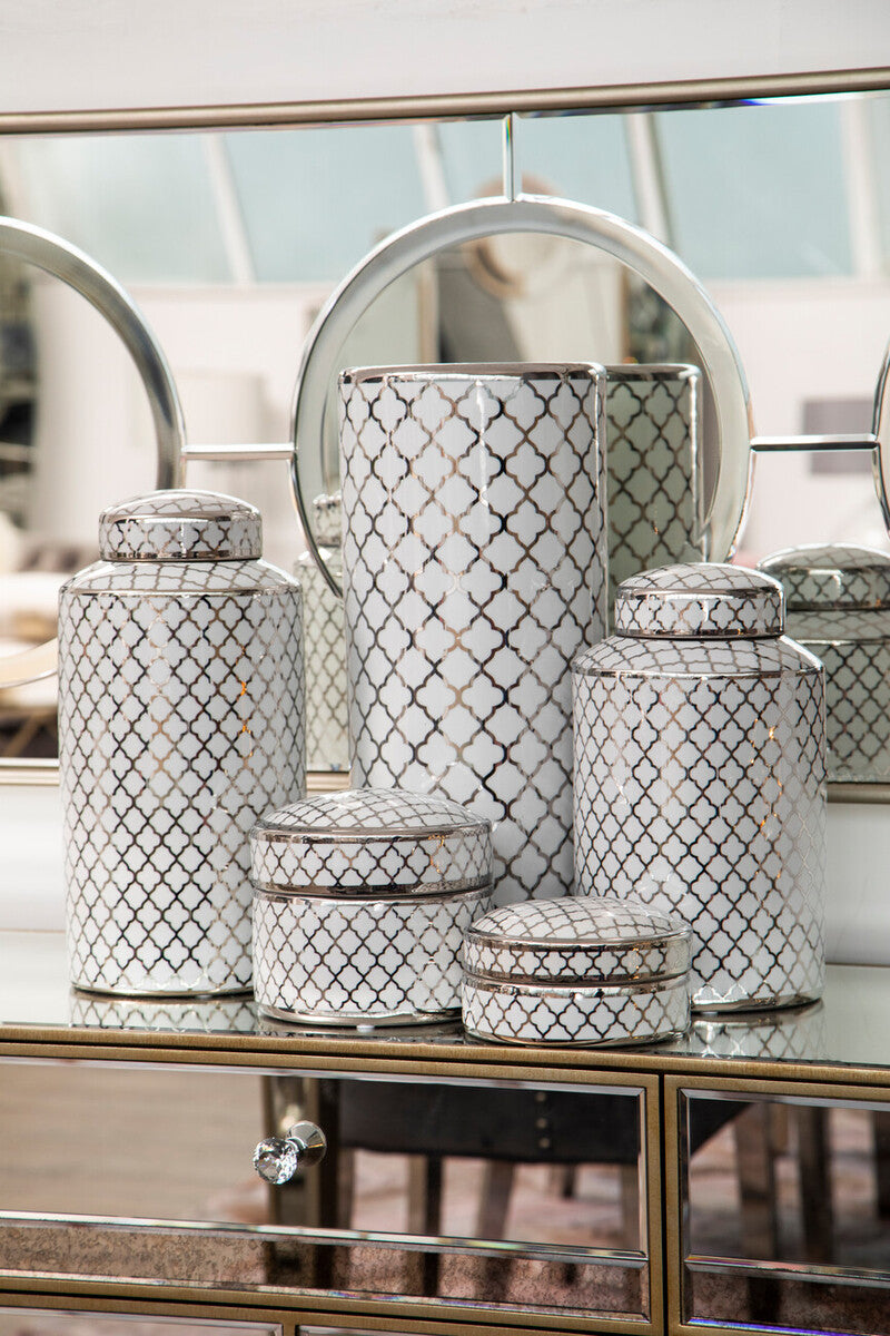White and Silver Large Ceramic Jar