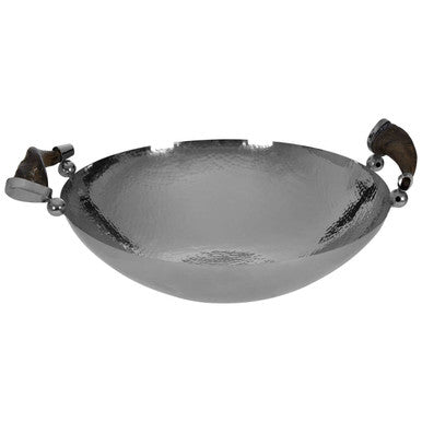 Silver Hammered Bowl with Black Horn-Style Handles