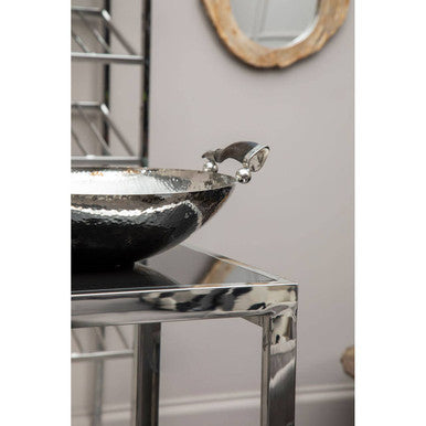 Silver Hammered Bowl with Black Horn-Style Handles