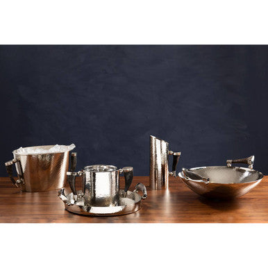 Silver Hammered Bowl with Black Horn-Style Handles