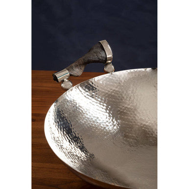 Silver Hammered Bowl with Black Horn-Style Handles