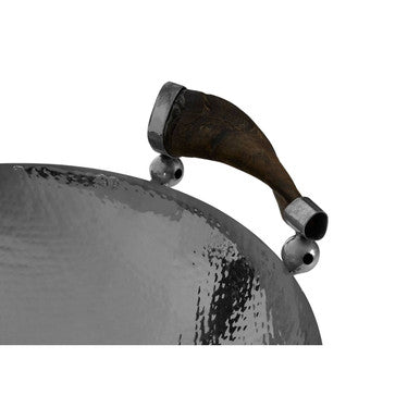 Silver Hammered Bowl with Black Horn-Style Handles