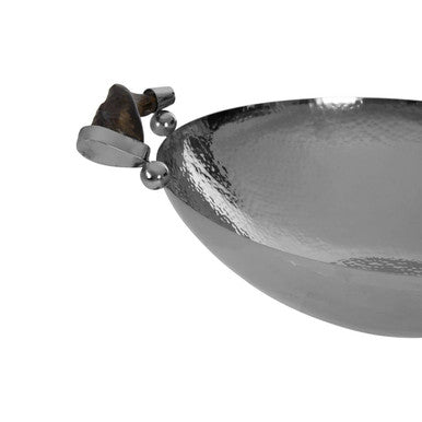 Silver Hammered Bowl with Black Horn-Style Handles
