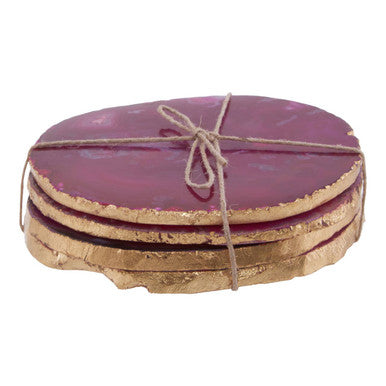 Set of 4 Agate Pink and Gold Coasters