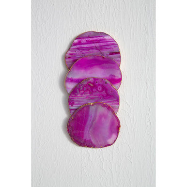 Set of 4 Agate Pink and Gold Coasters