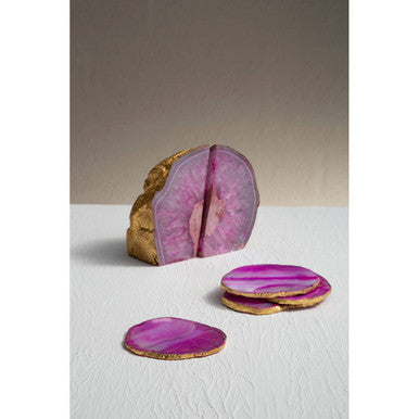 Set of 4 Agate Pink and Gold Coasters