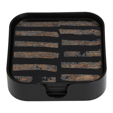 Set of 4 Square Black and Gold Abstract Coasters