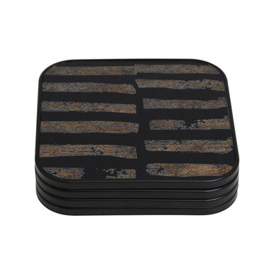 Set of 4 Square Black and Gold Abstract Coasters