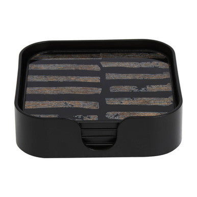Set of 4 Square Black and Gold Abstract Coasters