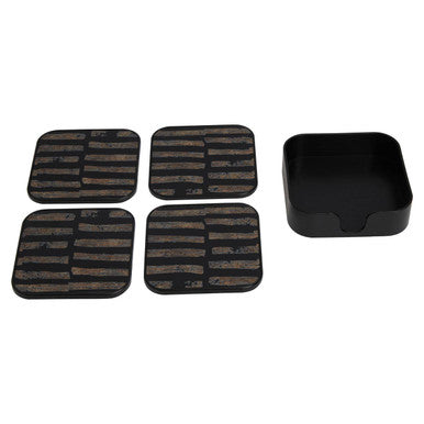 Set of 4 Square Black and Gold Abstract Coasters