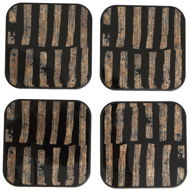 Set of 4 Square Black and Gold Abstract Coasters