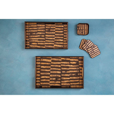 Set of 4 Square Black and Gold Abstract Coasters