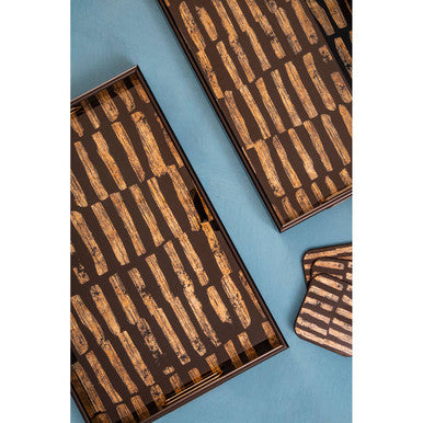 Set of 4 Square Black and Gold Abstract Coasters
