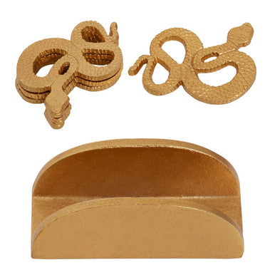 Gold Set of 4 Snake Motif Coasters with Holder