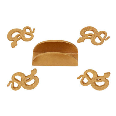 Gold Set of 4 Snake Motif Coasters with Holder