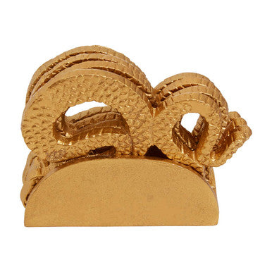 Gold Set of 4 Snake Motif Coasters with Holder