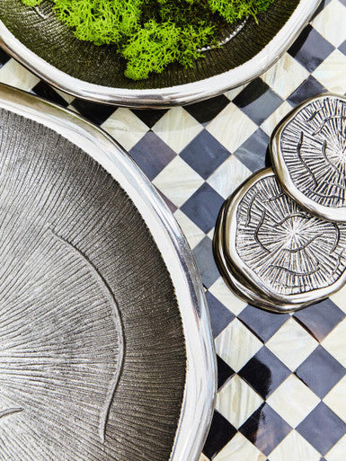 Set of 4 Oak Effect Silver Top Coasters