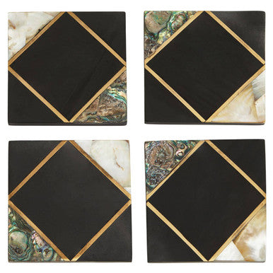 Set of 4 Black Slate Coasters with Mother of Pearl Inlay