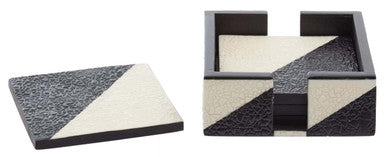 Set of 4 Black and White Coasters with Holder