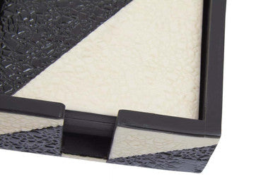 Set of 4 Black and White Coasters with Holder